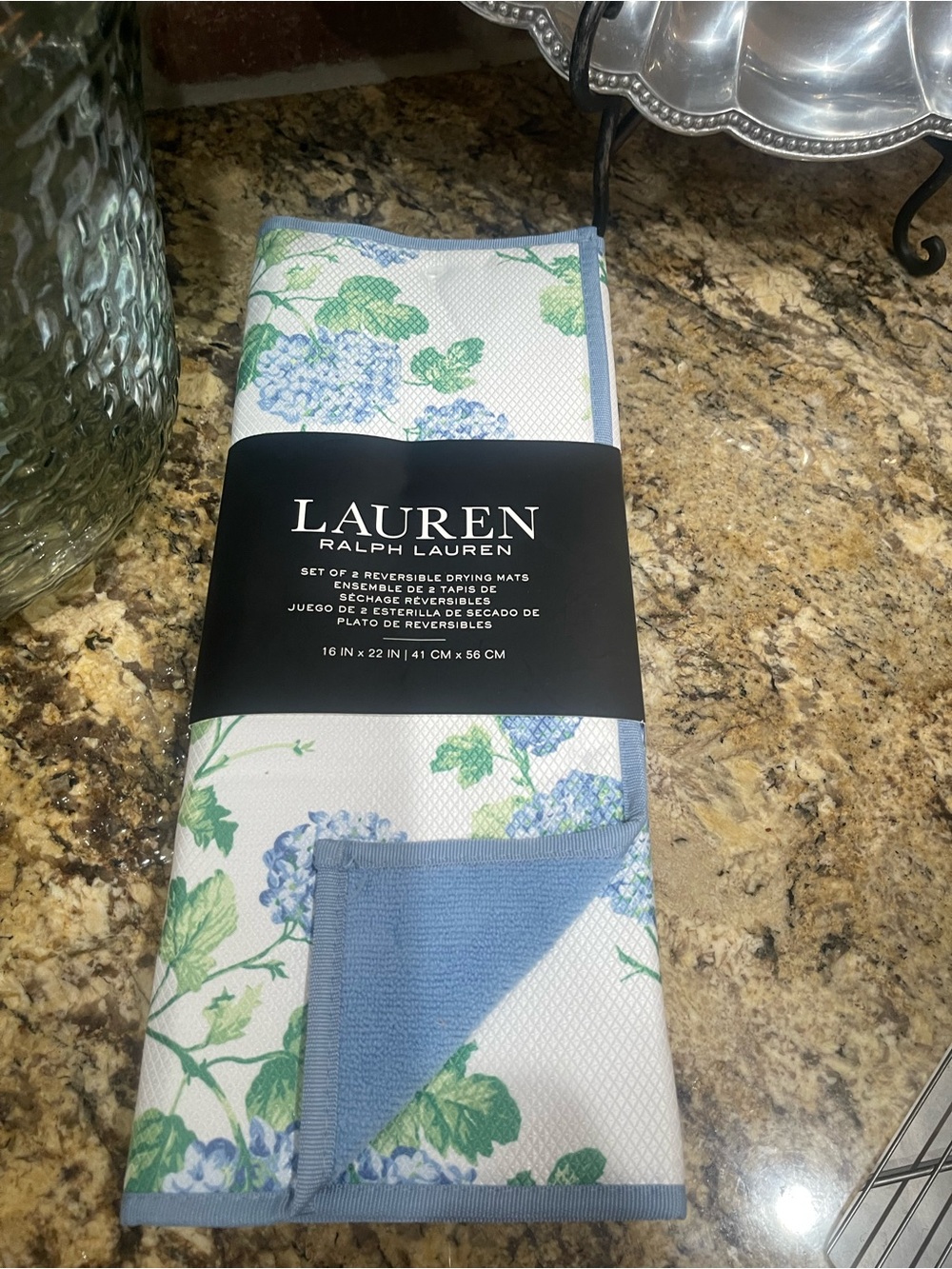 Ralph Lauren Hydrangea design dish drying mat set of (2) - Brand new